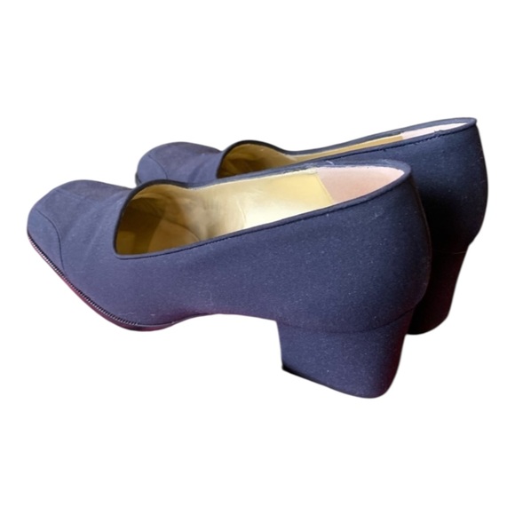 Vintage 90s BRUNO MAGLI Navy Square Toe Chunky Block Heels & Shoe Dust Bag - 7 B - Picture 12 of 16